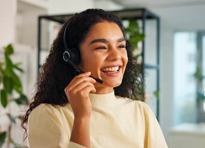 Patient support representative on a call